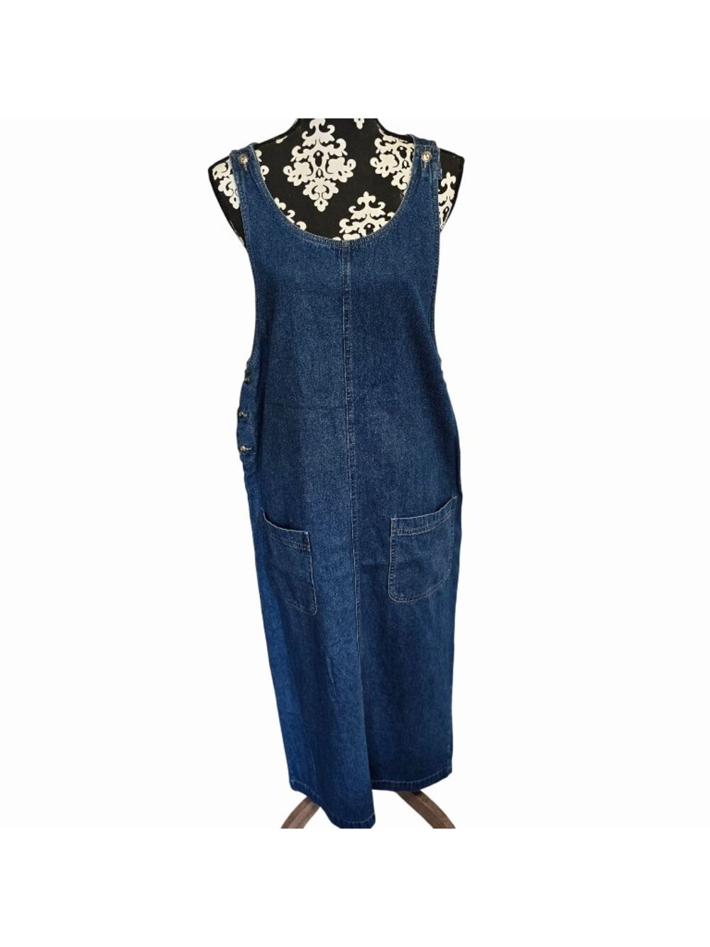 Boston Classics Size 10 Denim Jumper Maxi Dress Blue Pockets Sleeveless Teacher